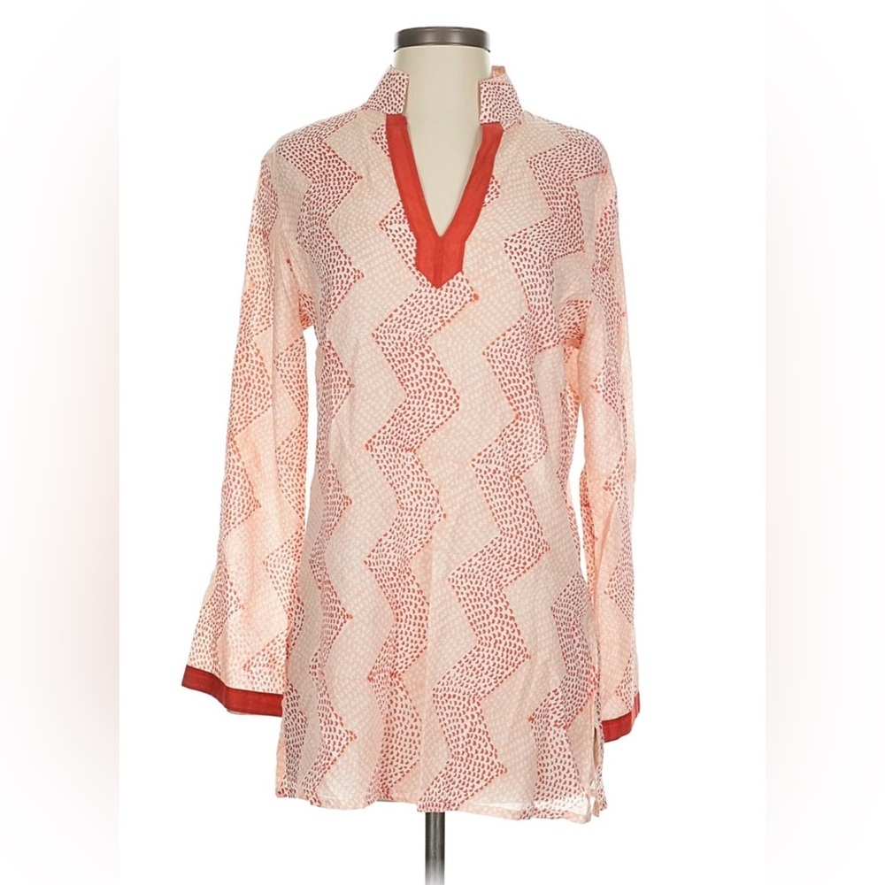 Oliphant Coral and Light Pink Printed Top Small